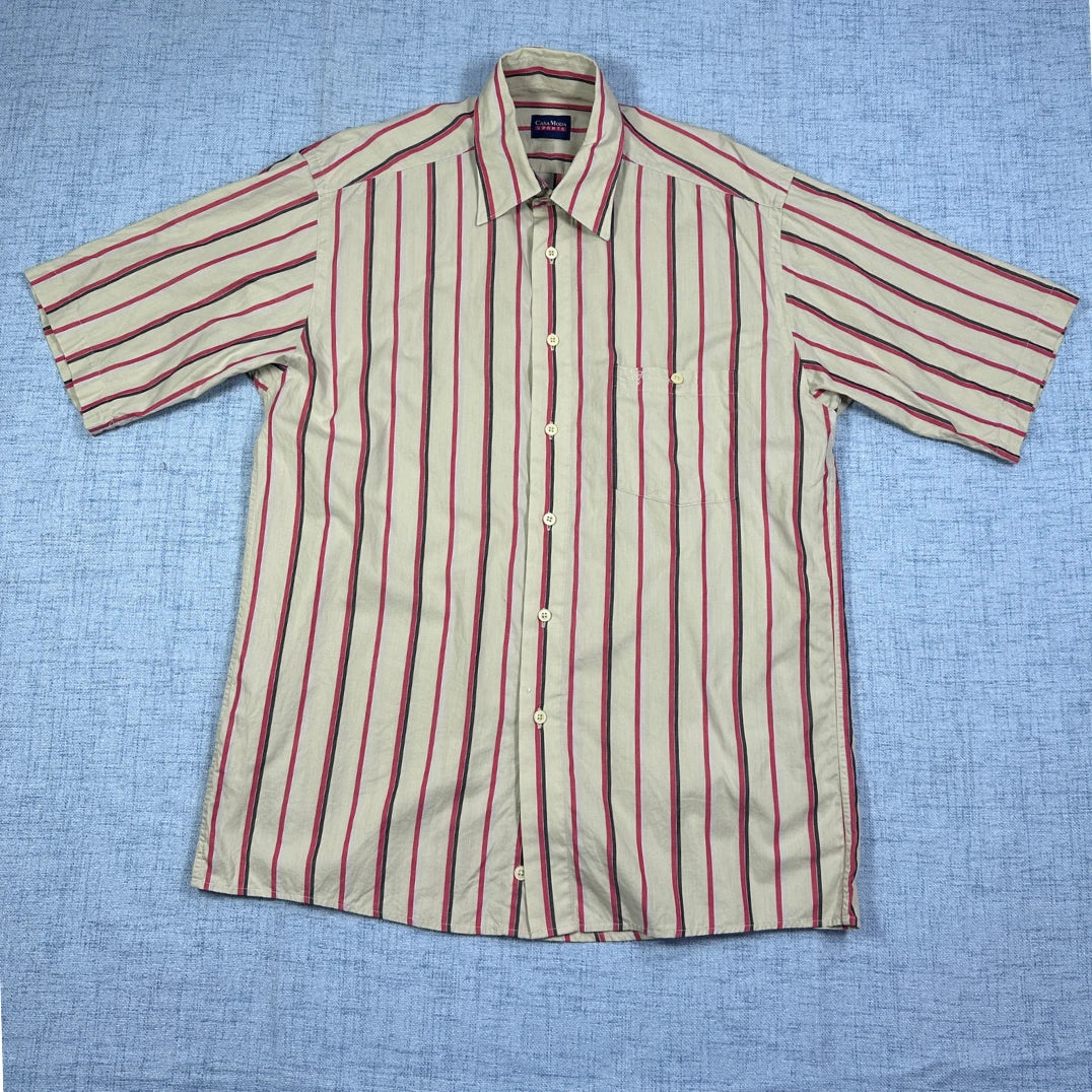 Casa Moda® Beige Striped Short Sleeve Shirt(L)
