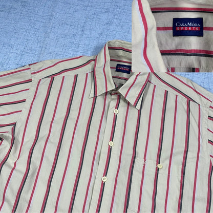 Casa Moda® Beige Striped Short Sleeve Shirt(L)