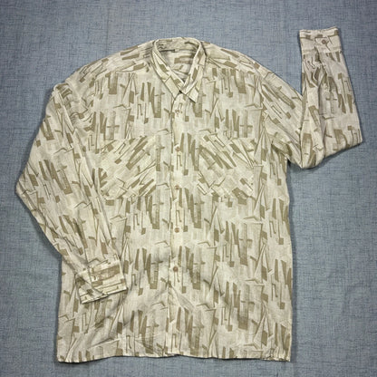 Lorini Collection® Beige Abstract Print Casual Shirt (L)