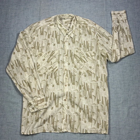 Lorini Collection® Beige Abstract Print Casual Shirt (L)