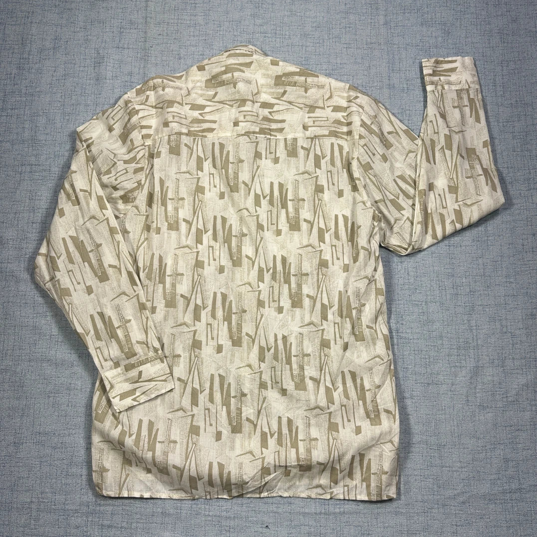 Lorini Collection® Beige Abstract Print Casual Shirt (L)