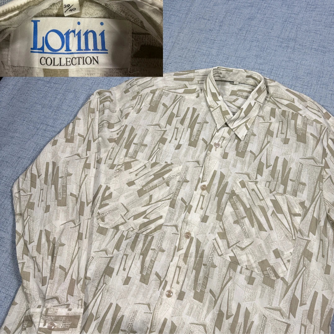 Lorini Collection® Beige Abstract Print Casual Shirt (L)
