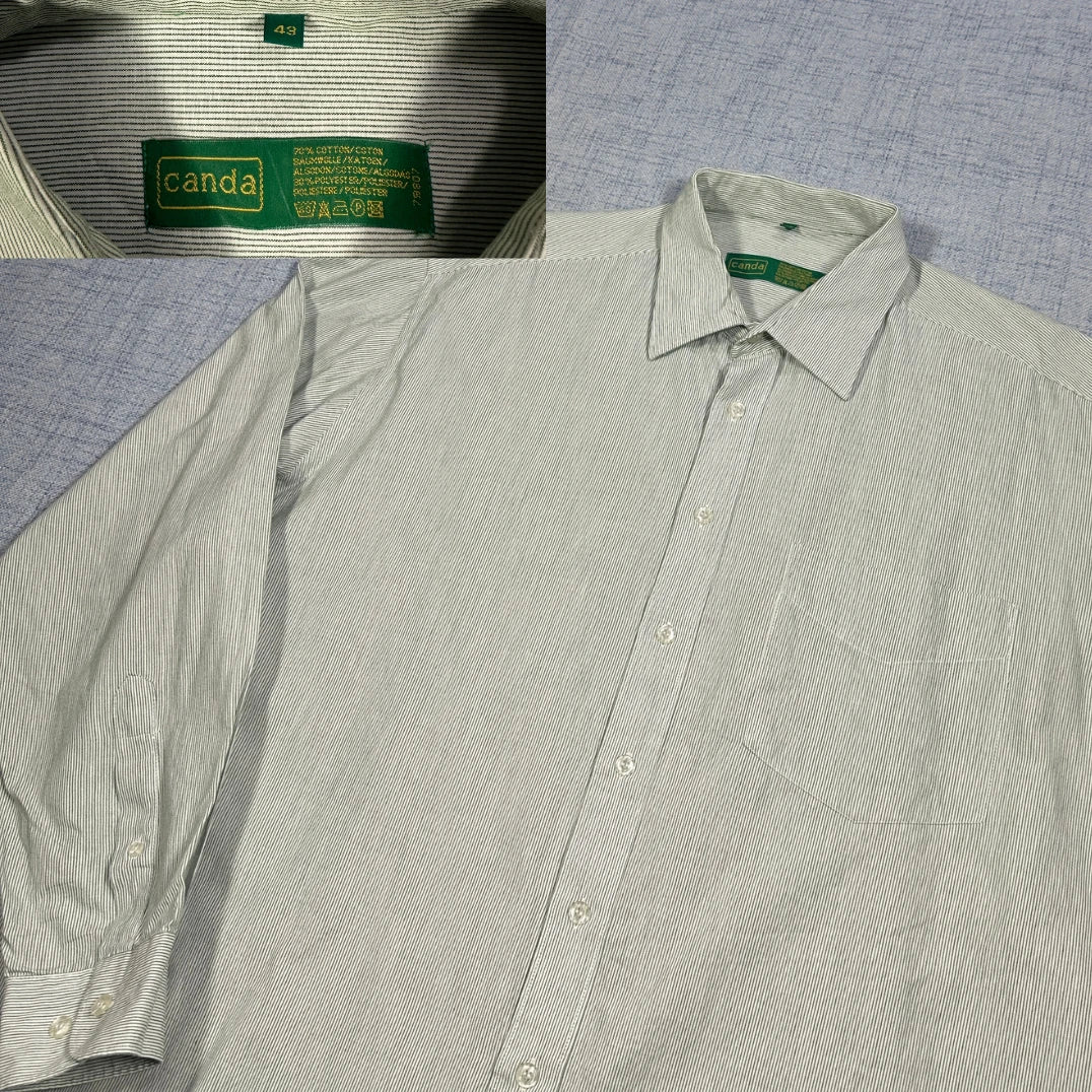 Canda® Light Green Striped Formal Shirt (XL)