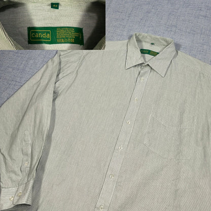 Canda® Light Green Striped Formal Shirt (XL)