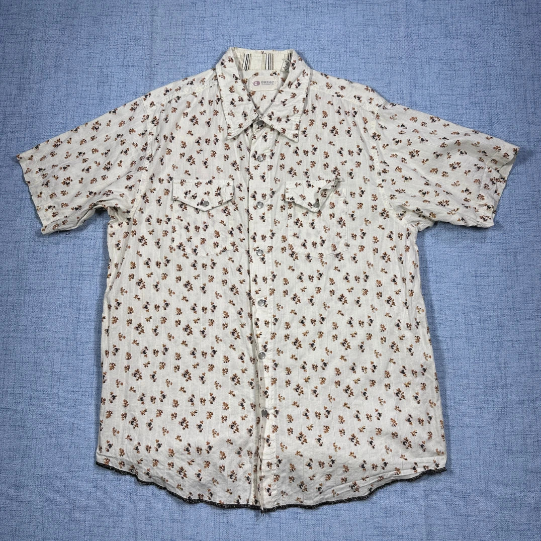 BKE67® White Floral Short Sleeve Shirt (M)