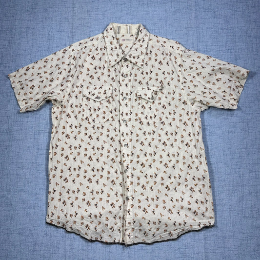 BKE67® White Floral Short Sleeve Shirt (M)