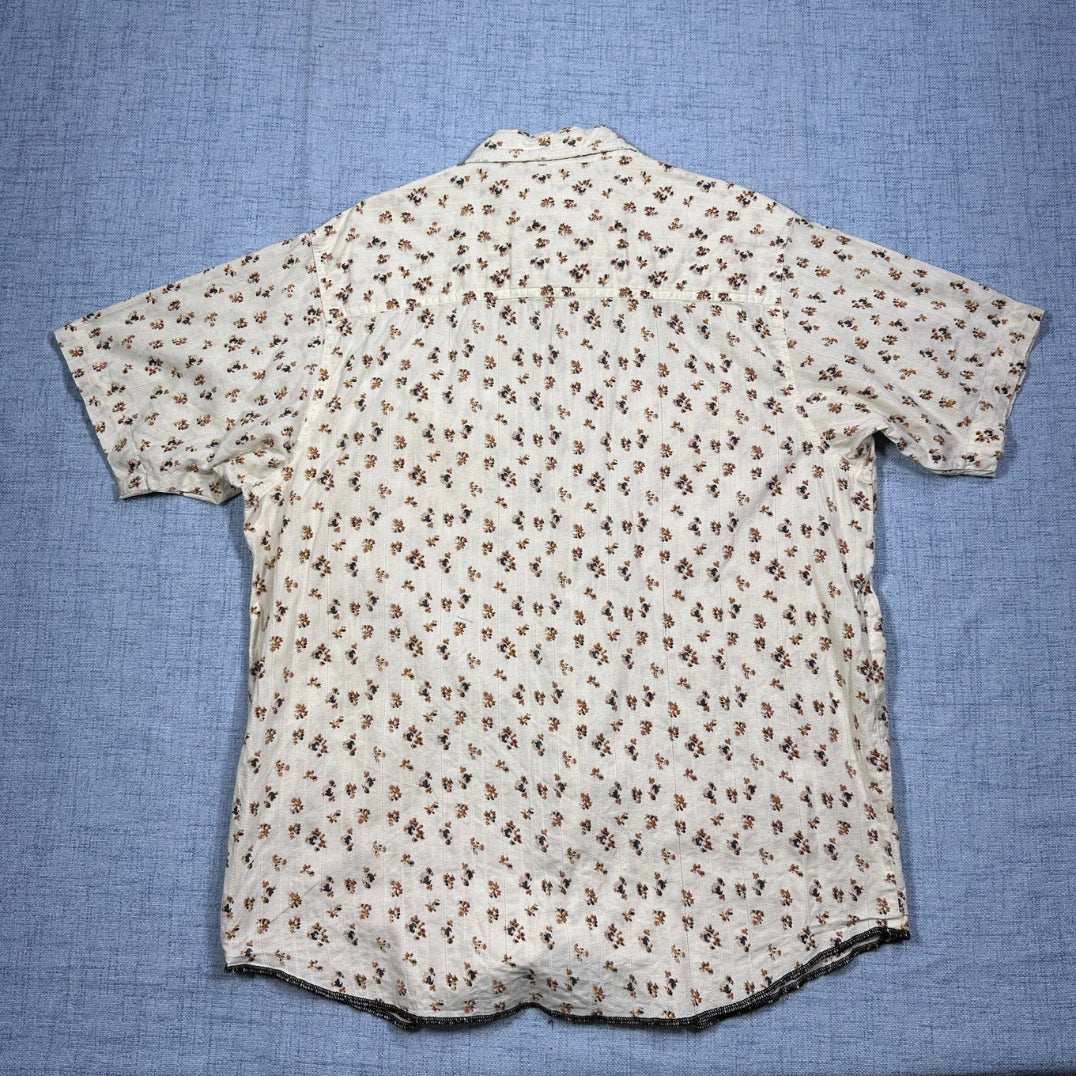 BKE67® White Floral Short Sleeve Shirt (M)