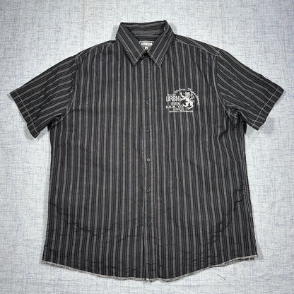 One Way® Black Striped Casual Short Sleeve Shirt (XL)