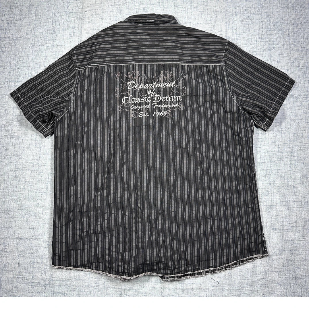 One Way® Black Striped Casual Short Sleeve Shirt (XL)
