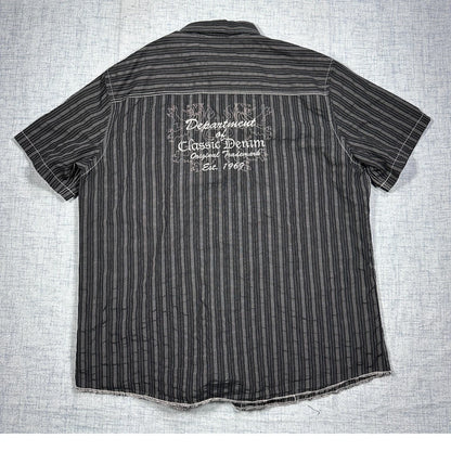 One Way® Black Striped Casual Short Sleeve Shirt (XL)