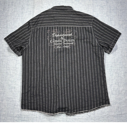 One Way® Black Striped Casual Short Sleeve Shirt (XL)