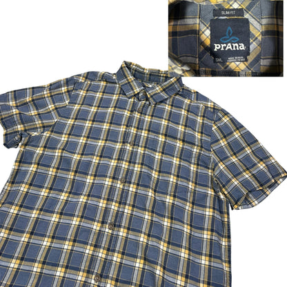 Prana® Blue Plaid Casual Short Sleeve Shirt