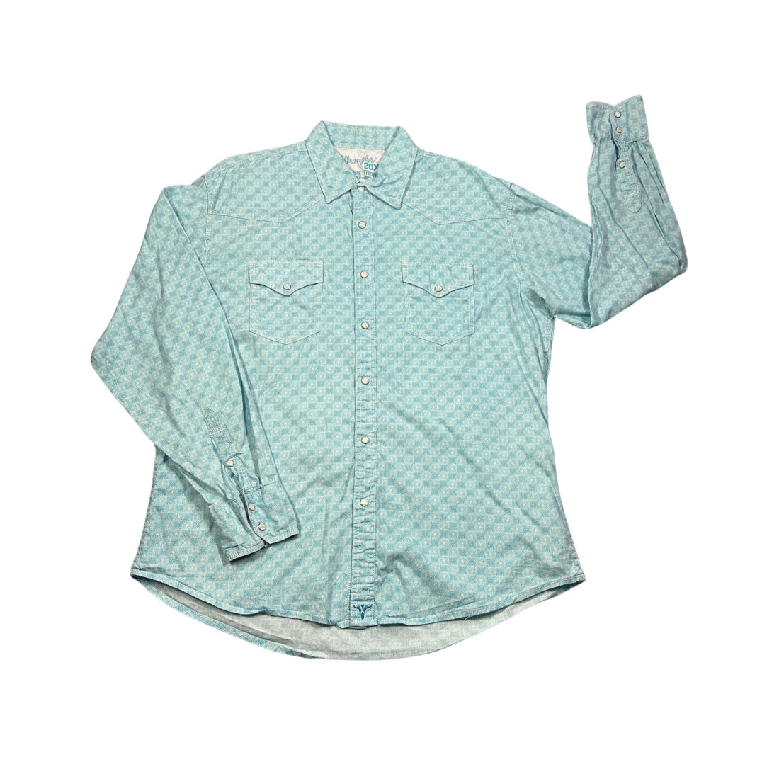 Wrangler® Aqua Western Snap Button Shirt 🤠(L)