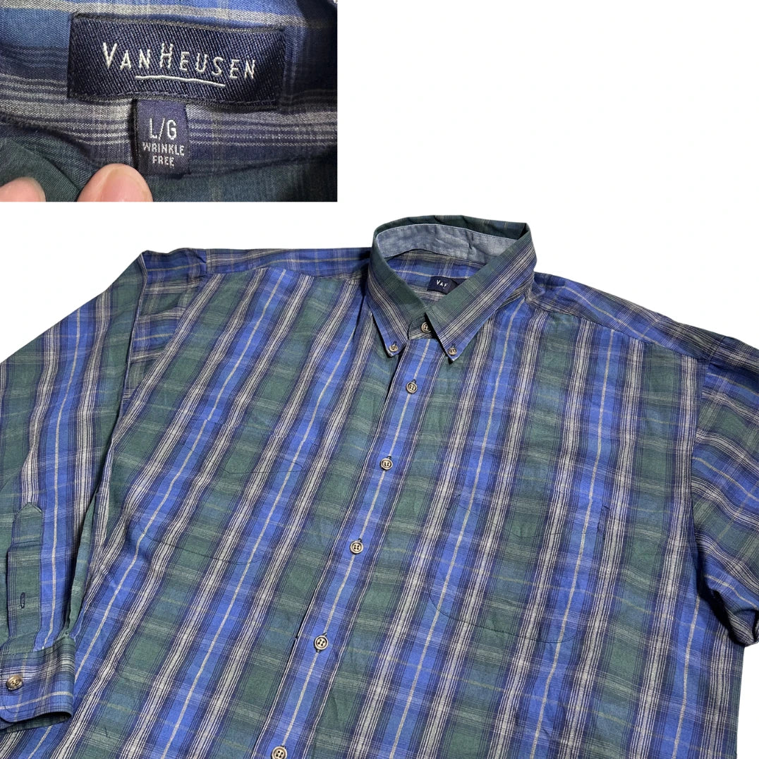 Van Heusen® Blue Green Plaid Casual Shirt 👔