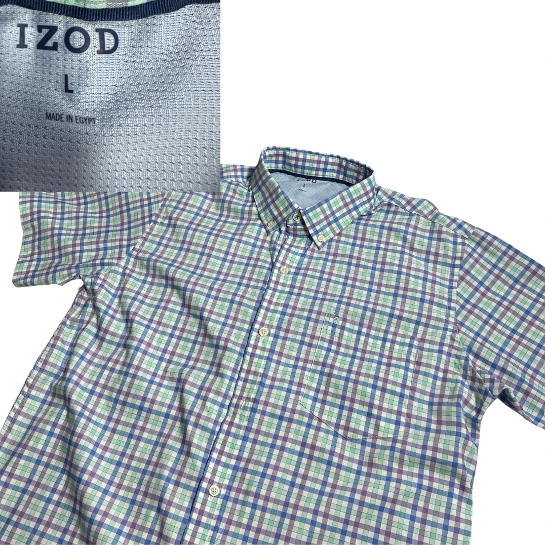 IZOD® Multi-Color Check Short Sleeve Shirt (L)