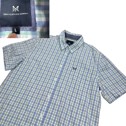 Crew Clothing Company® Blue Green Check Short Sleeve Shirt (L)