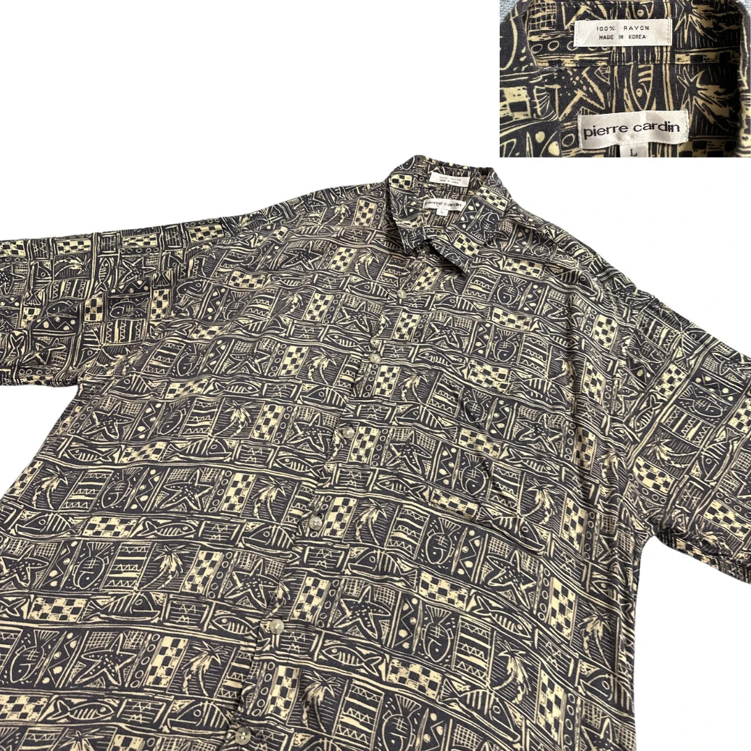Pierre Cardin® Black Printed Rayon Shirt (L)