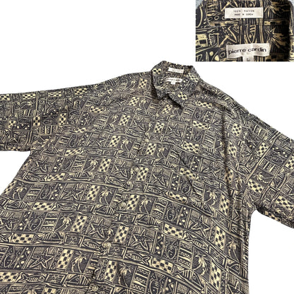 Pierre Cardin® Black Printed Rayon Shirt (L)