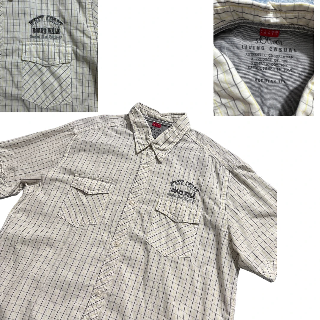 s.Oliver® Beige Checked Utility Short Sleeve Shirt (L)