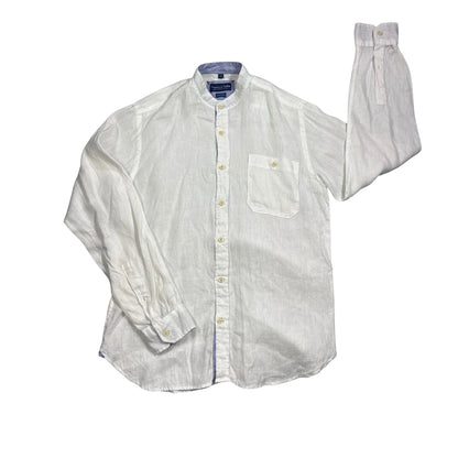 Francesco Fabbri® White Linen Grandad Collar Shirt