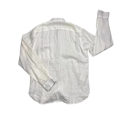 Francesco Fabbri® White Linen Grandad Collar Shirt