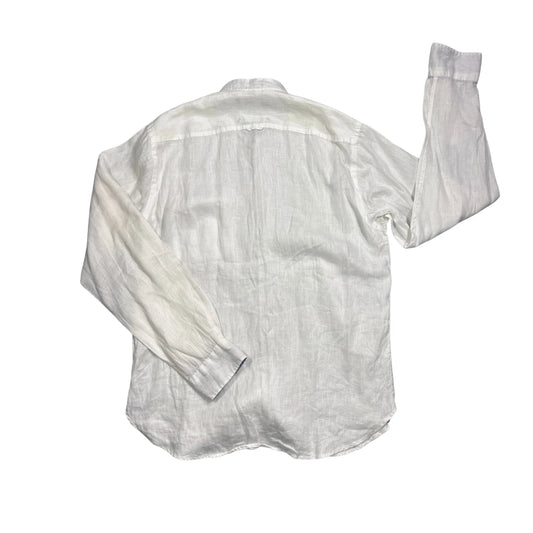 Francesco Fabbri® White Linen Grandad Collar Shirt