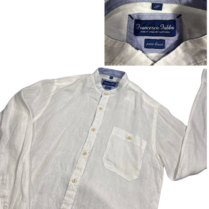 Francesco Fabbri® White Linen Grandad Collar Shirt