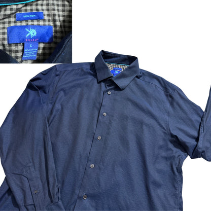 Egara® Navy Non-Iron Dress Shirt(L)