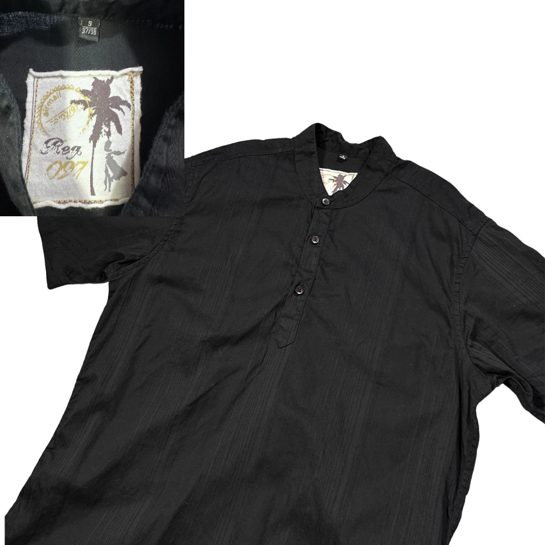 Reg097® Black Mandarin Collar Short Sleeve Shirt(S)