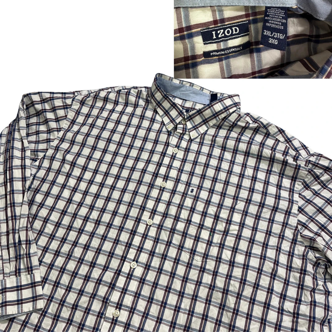 IZOD® White Blue Plaid Button-Down Shirt (3XL)