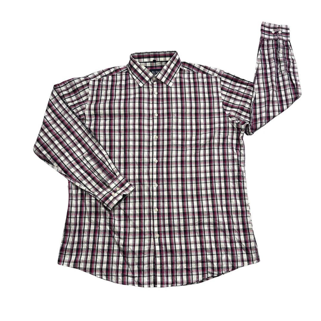 Ben Green® White Black Pink Plaid Shirt (XL)