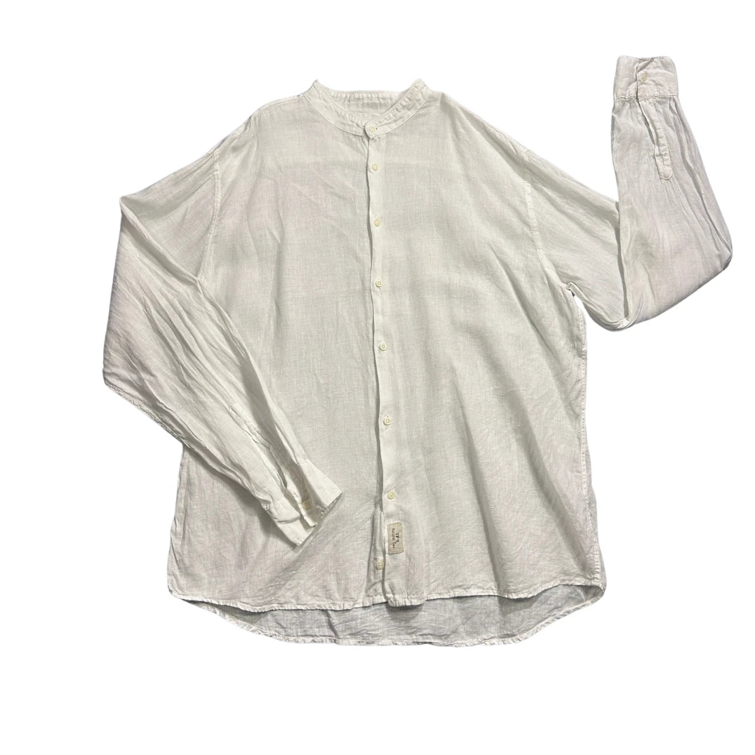 TP's Natural Tex® White Linen Blend Band Collar Shirt (XL)