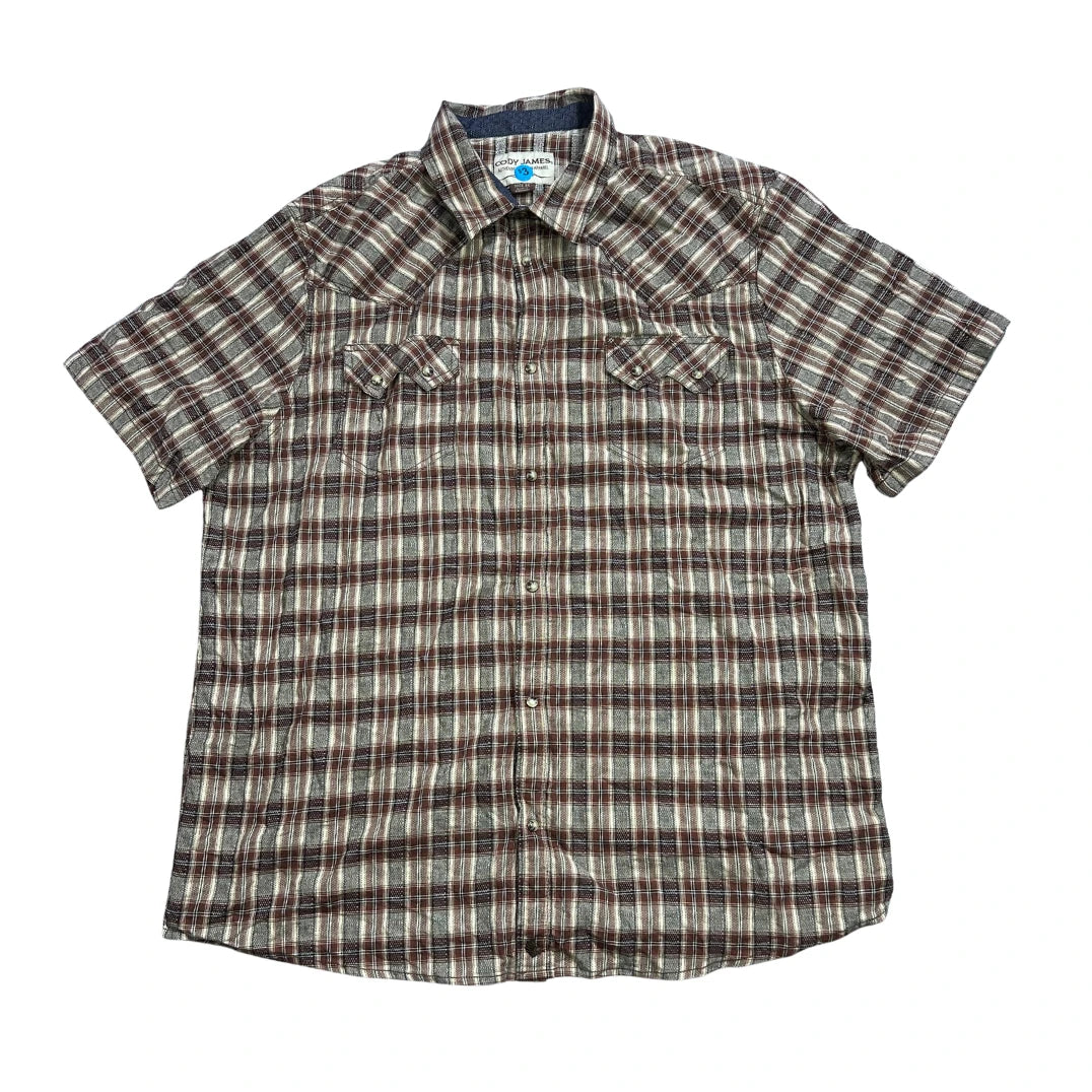 Cody James® Brown Plaid Western Short Sleeve Shirt (2XL)