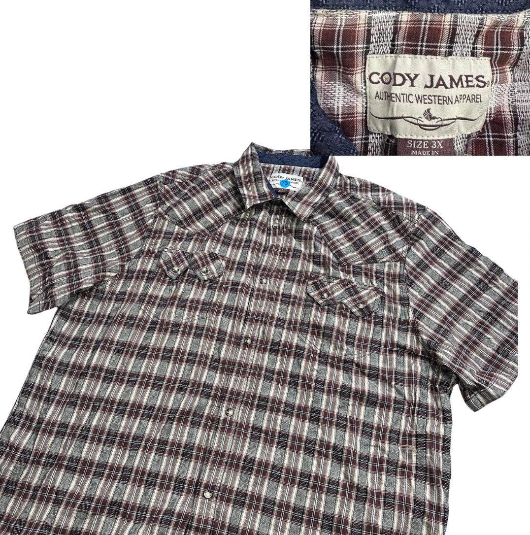 Cody James® Brown Plaid Western Short Sleeve Shirt (2XL)