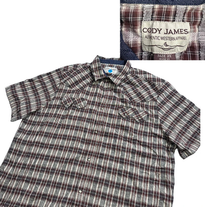 Cody James® Brown Plaid Western Short Sleeve Shirt (2XL)