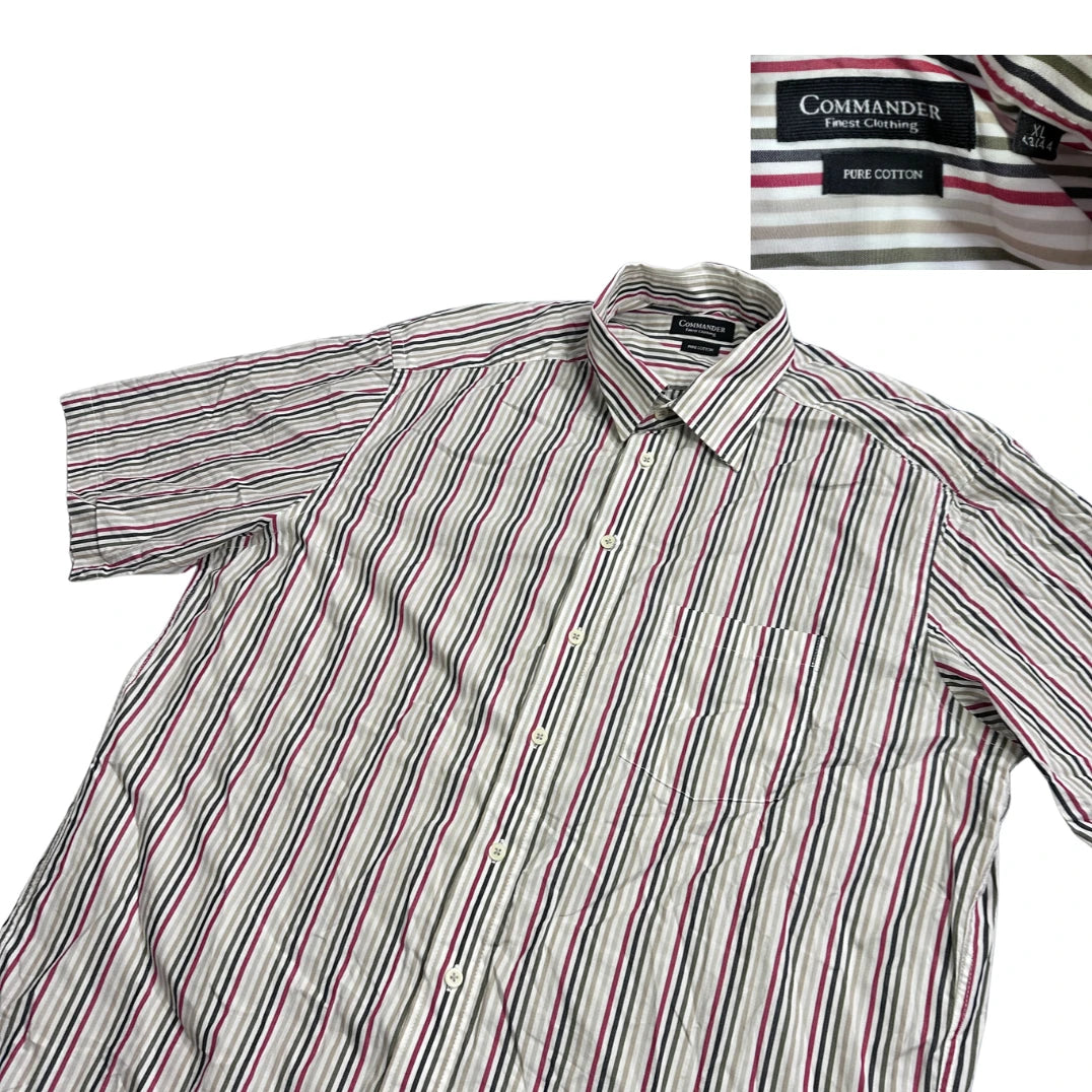Commander® White Striped Short Sleeve Casual Shirt(XL)