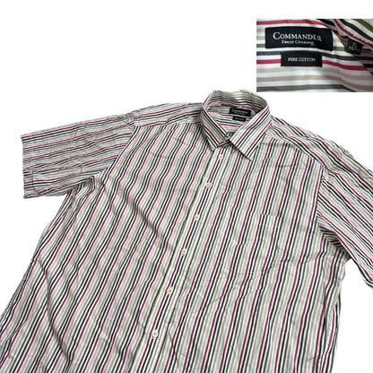 Commander® White Striped Short Sleeve Casual Shirt(XL)
