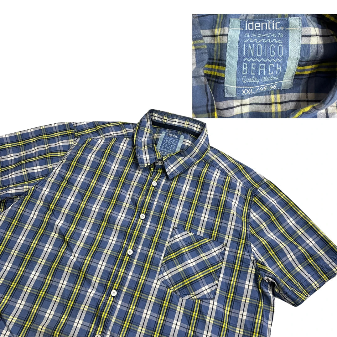 Identic Indigo Beach® Blue Checked Short Sleeve Shirt(2XL)