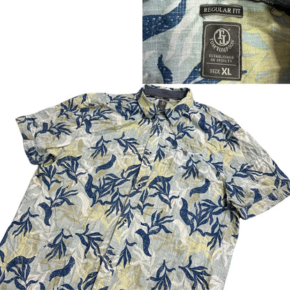 Tom Tompson® Blue Leaf Print Short Sleeve Shirt(XL)