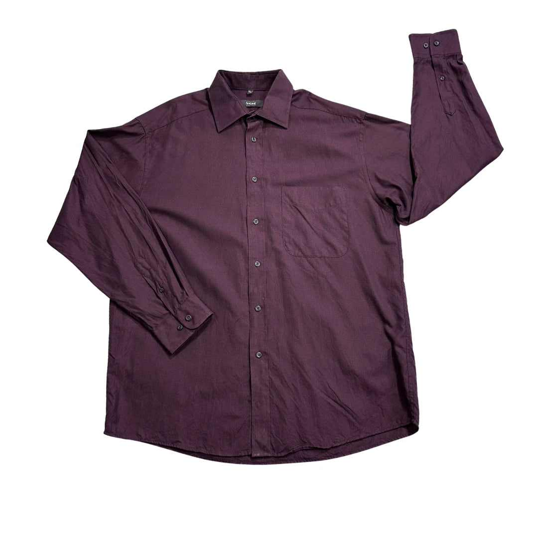 TCM® Deep Burgundy Long Sleeve Button-Up Dress Shirt(L)
