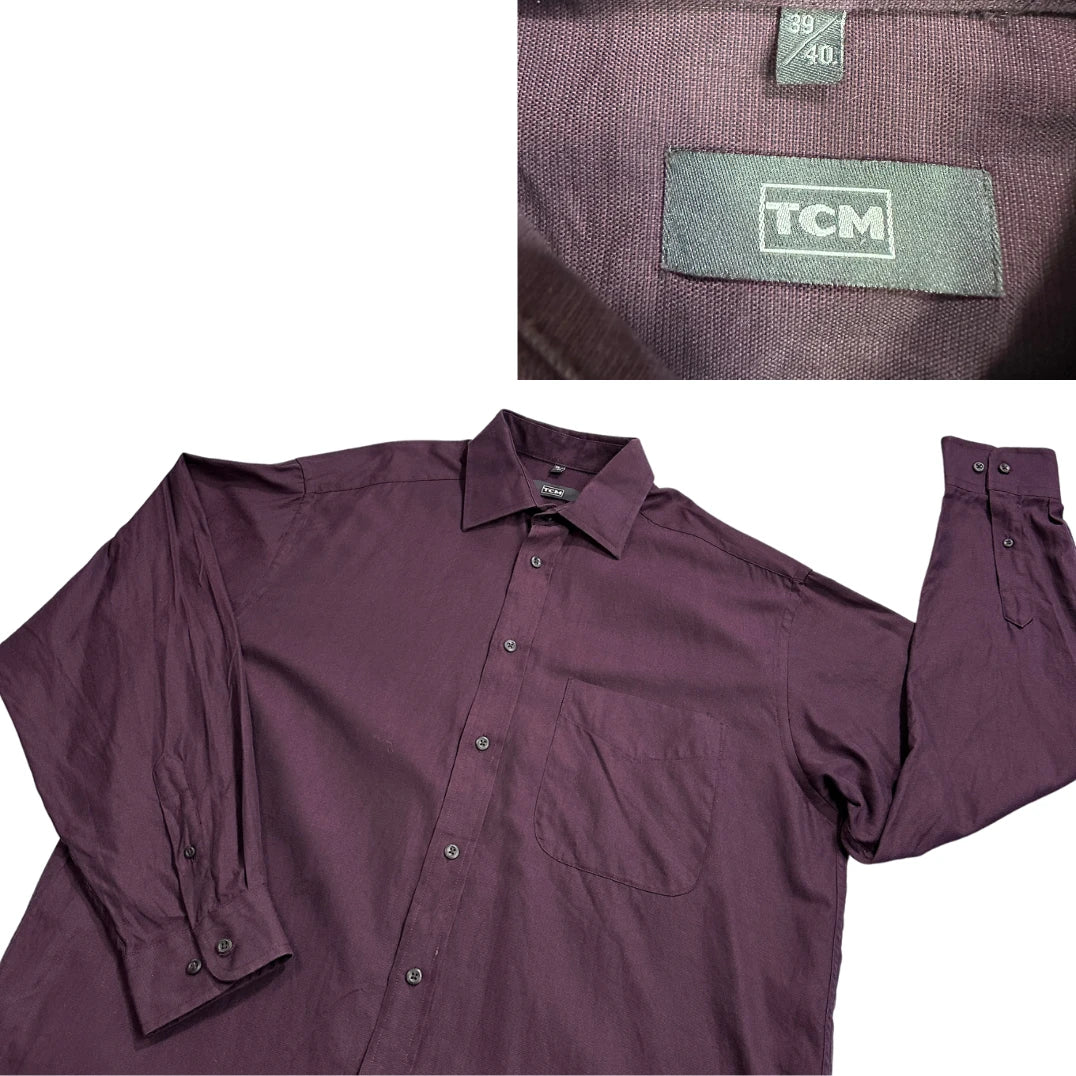 TCM® Deep Burgundy Long Sleeve Button-Up Dress Shirt(L)