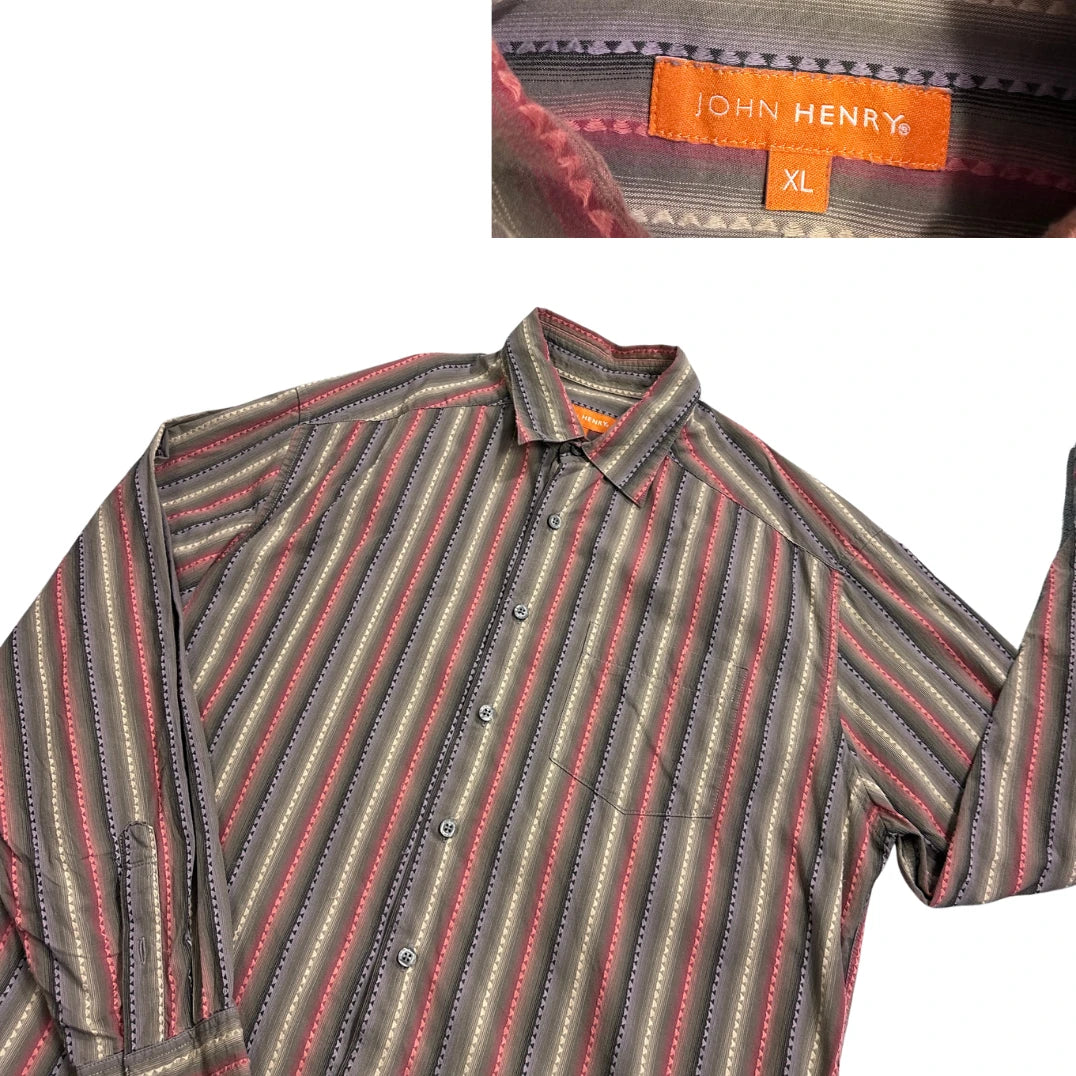 John Henry® Multicolor Striped Long Sleeve Shirt(L)