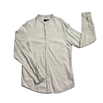 Bershka® Light Beige Band Collar Linen Blend Shirt(S)