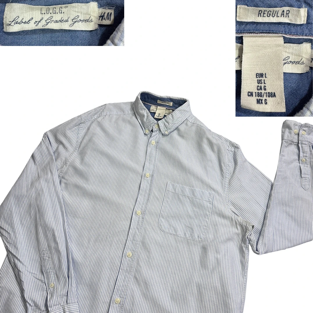 L.O.G.G.® Light Blue Striped Button-Down Shirt(L)