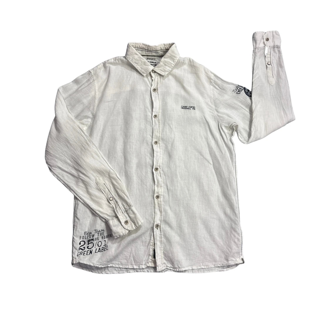 Camp David® White Linen Blend Casual Shirt(L)