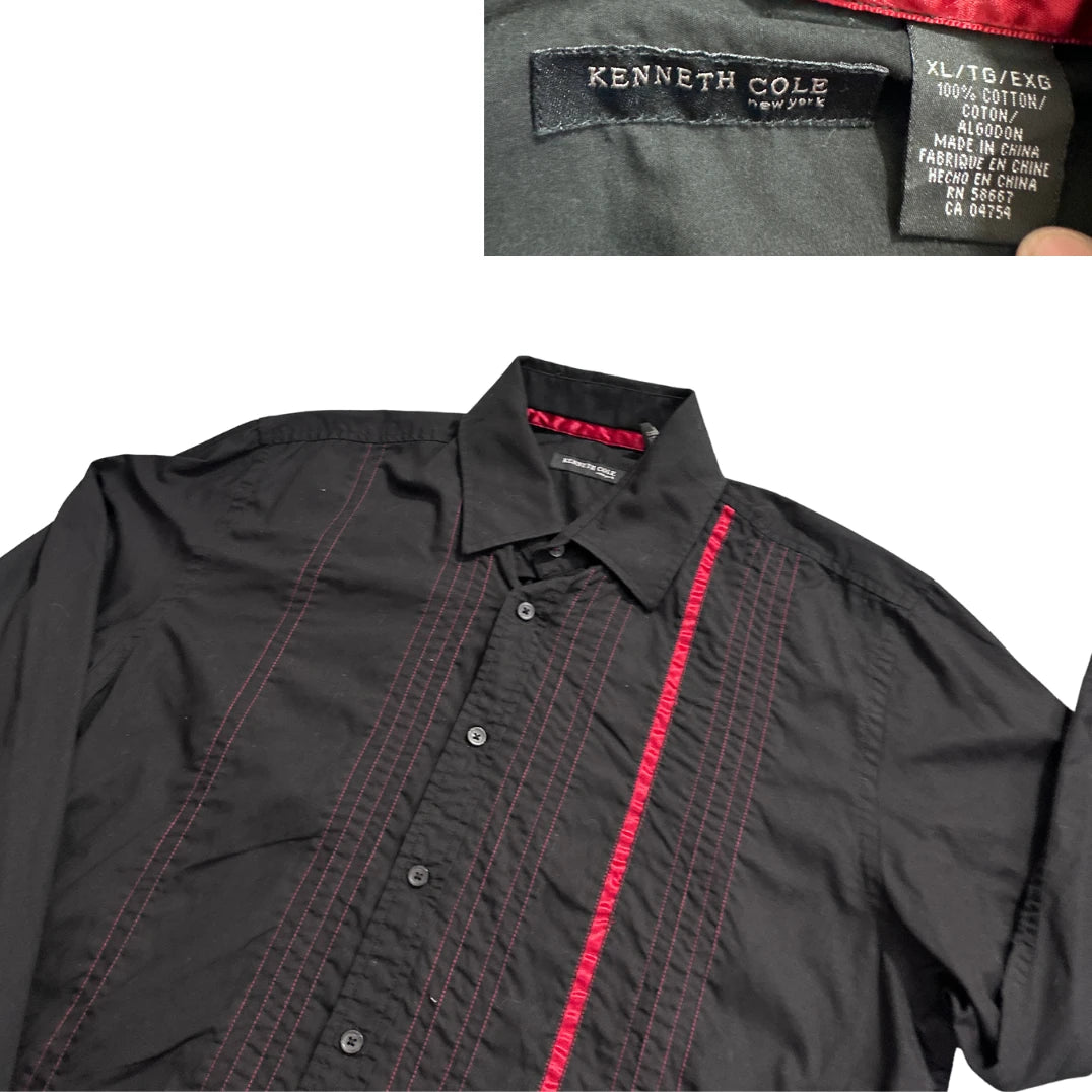 Kenneth Cole® Black Contrast Detail Dress Shirt(XL)