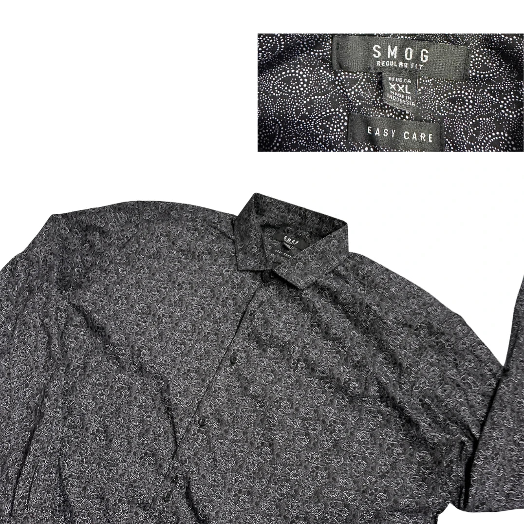SMOG® Black Paisley Print Casual Shirt(2XL)