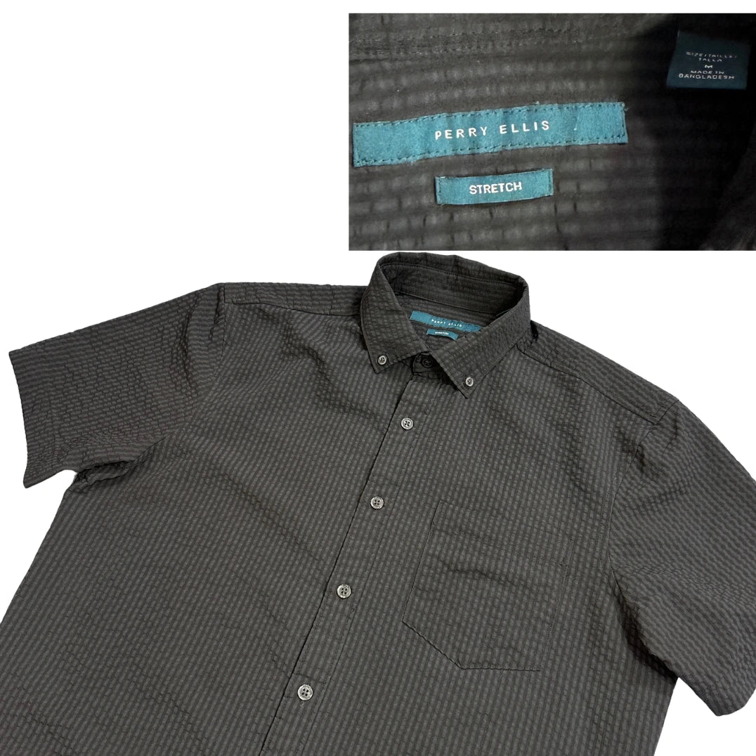 Perry Ellis® Charcoal Textured Short Sleeve Shirt(M)