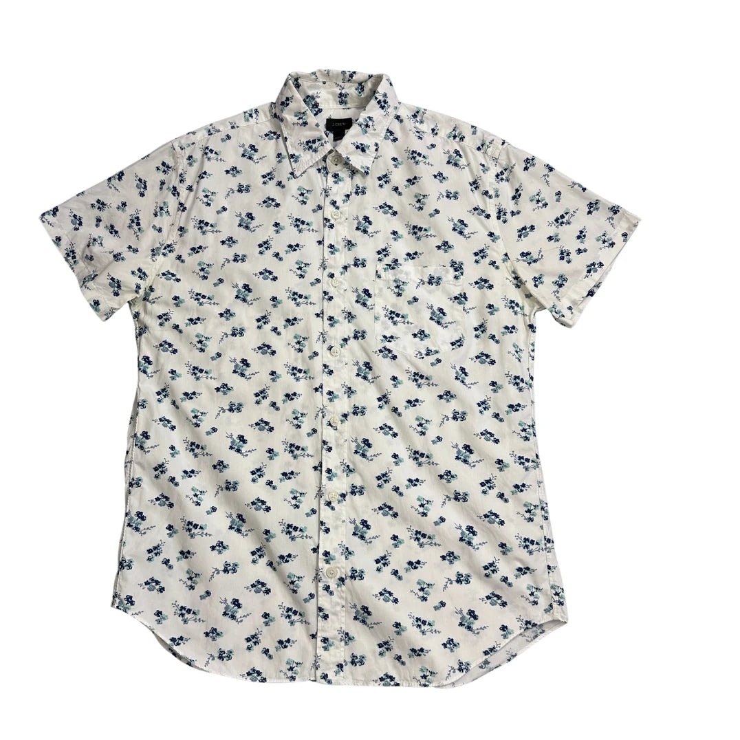 J.Crew® White Floral Print Short Sleeve Shirt(M)
