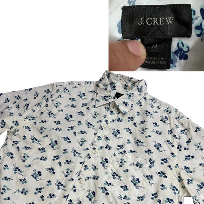 J.Crew® White Floral Print Short Sleeve Shirt(M)